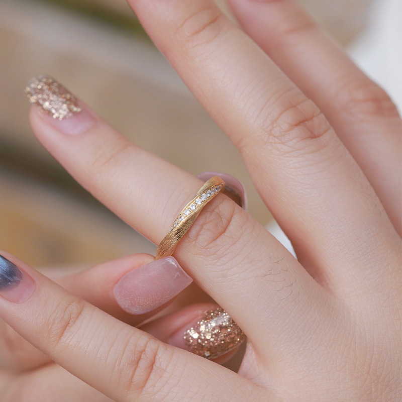 S925 Sterling Silver Gold Twist Zircon Inlaid Ring