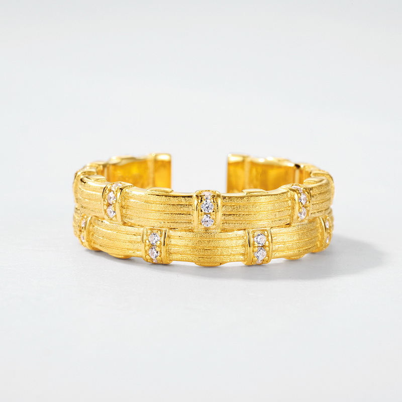 S925 Sterling Silver Gold-Plated New Chinese Style Braided Zircon Ring