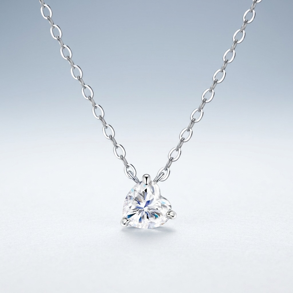 S925 Silver Heart-Shaped Moissanite Pendant Necklace