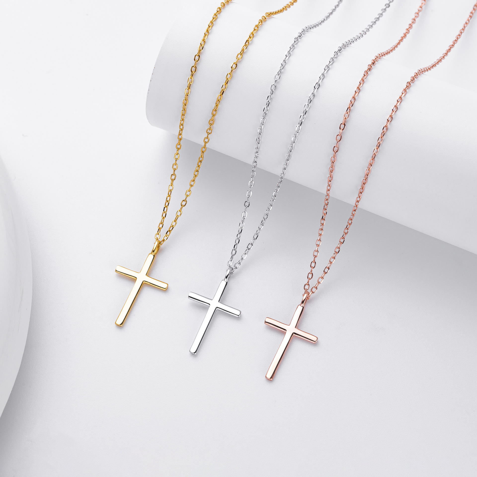 S925 Sterling Silver Simple Polished Cross Necklace