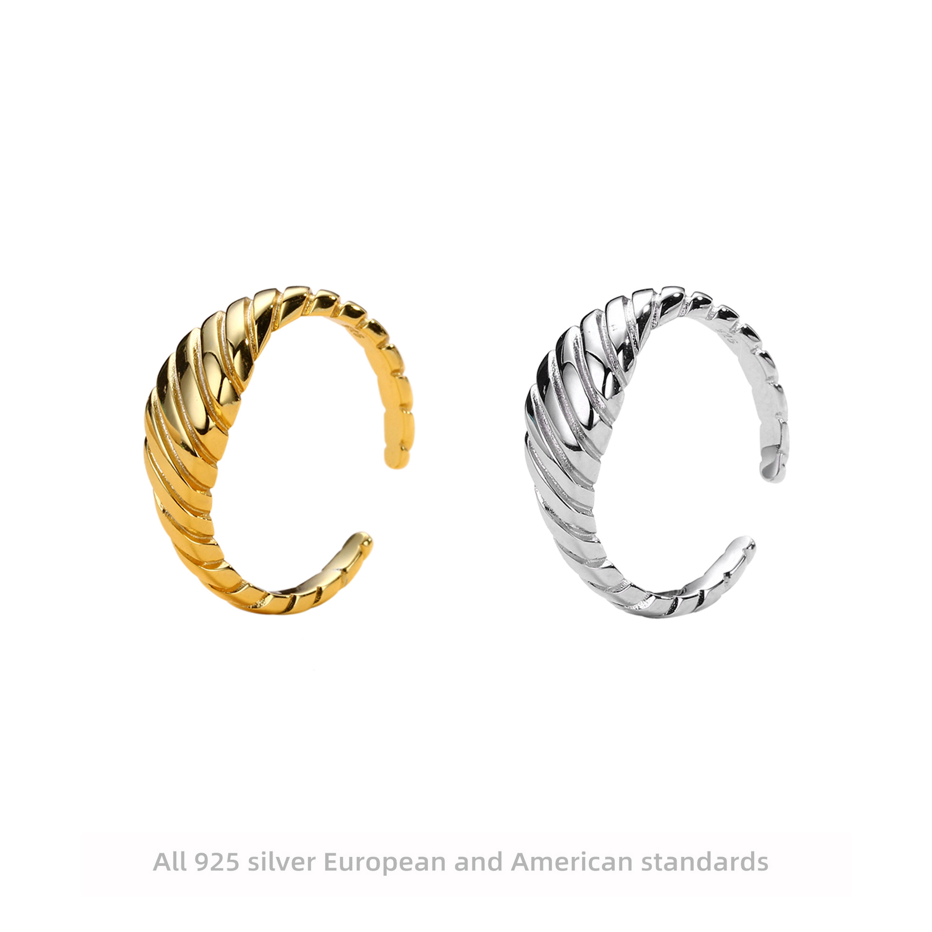 European and American style croissant twisted open ring S925 sterling silver