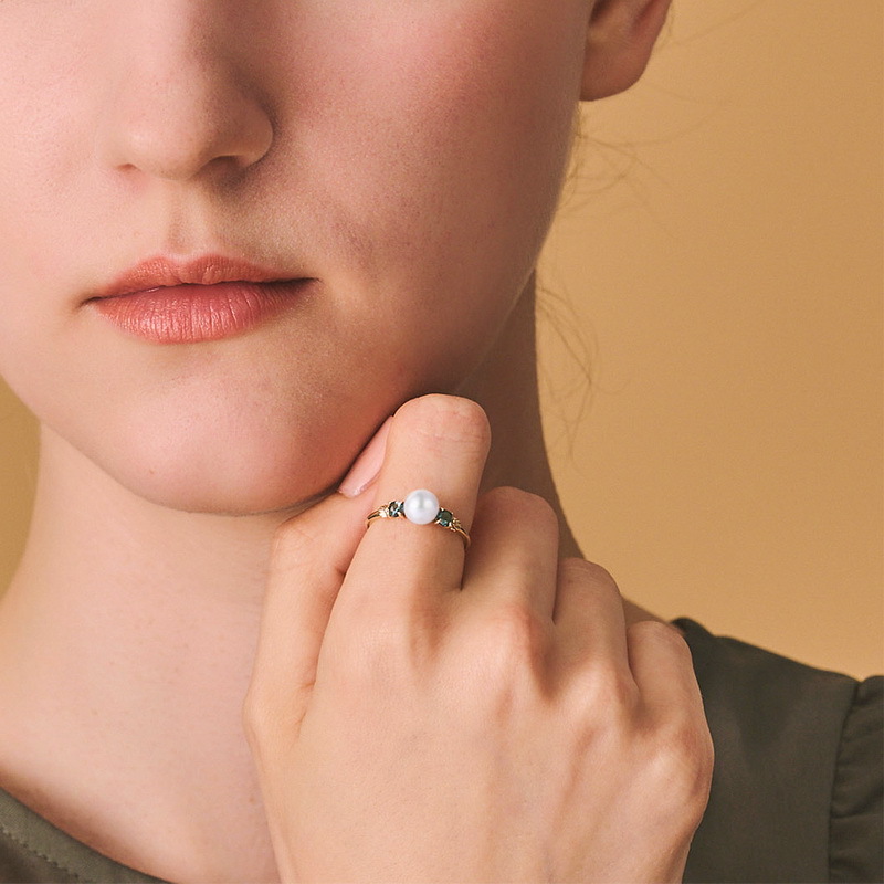 S925 Sterling Silver Gold-Plated Sky Blue Topaz Pearl Ring