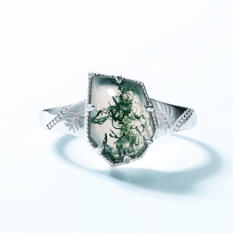 S925 Sterling Silver Waterweed Irregular Agate Ring
