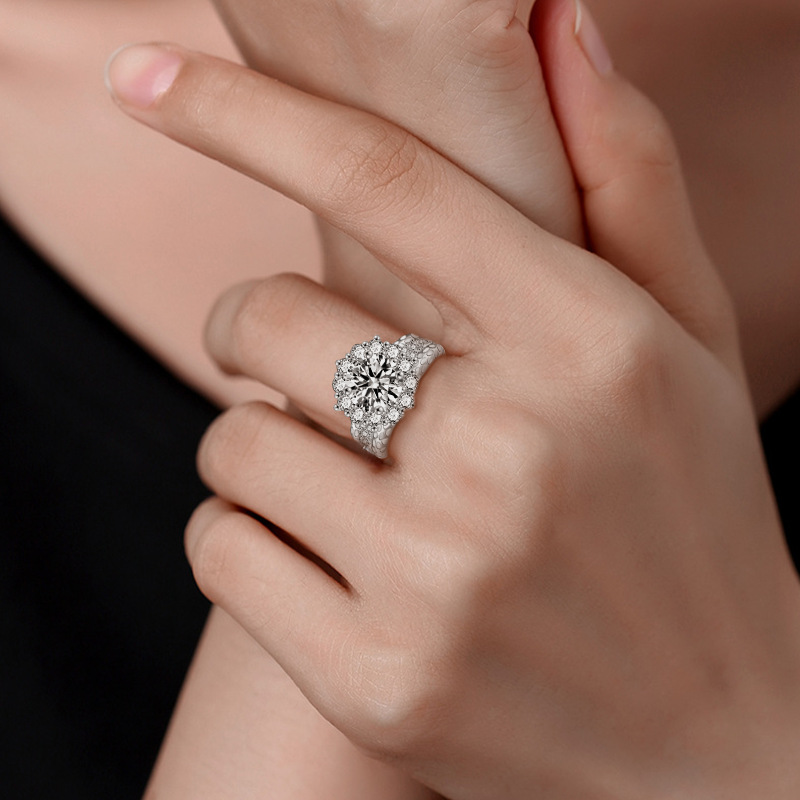 S925 Sterling Silver Moissanite Sunflower Ring