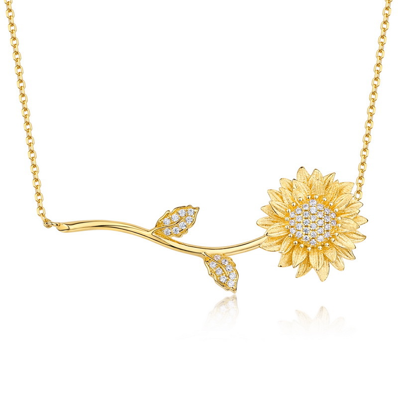 S925 Sterling Silver Sunflower Zircon Inlaid Necklace