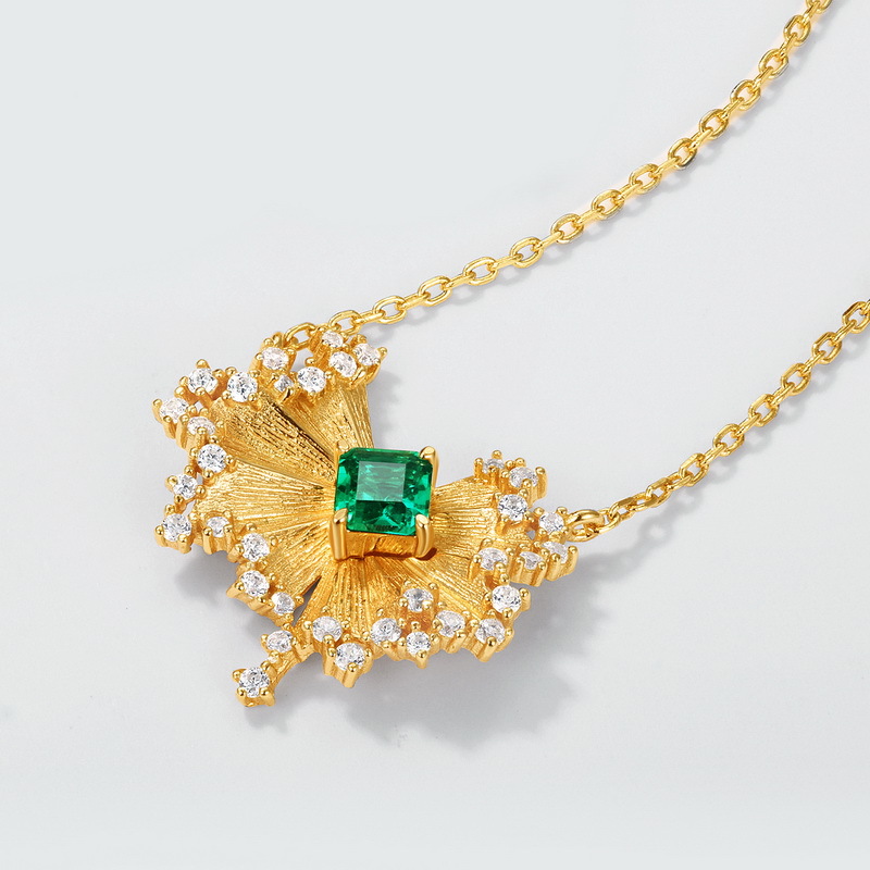 S925 Sterling Silver 10K Gold Emerald Necklace