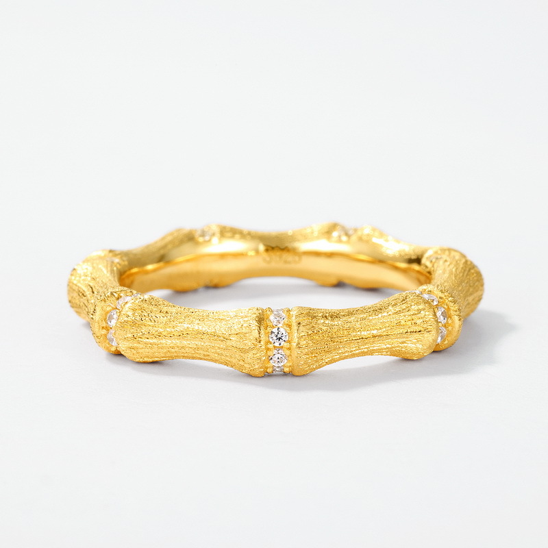 S925 Sterling Silver Gold-Plated Bamboo-Shaped Zircon Pile Diamond Ring