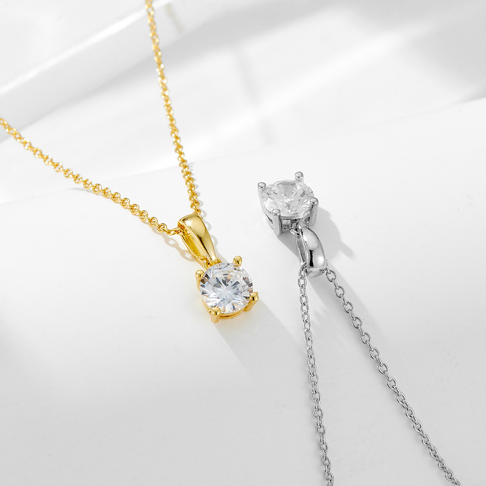 S925 Sterling Silver Four-Claw Round Zircon Necklace