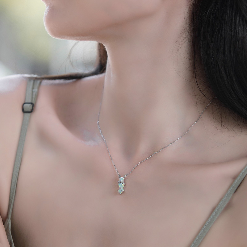 S925 Sterling Silver Magic Color Synthetic Opal Pendant Necklace