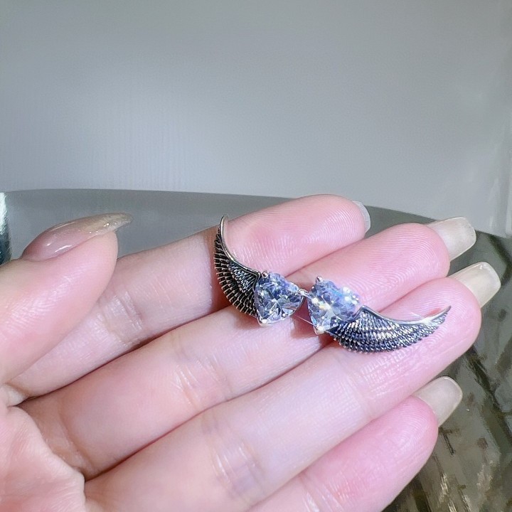S925 Silver Halloween Devil and Angel Wing Stud Earrings