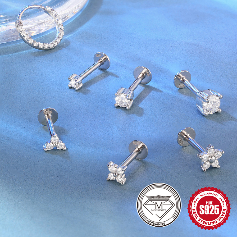 S925 Sterling Silver Petal Stud Earrings with Crushed Moissanite