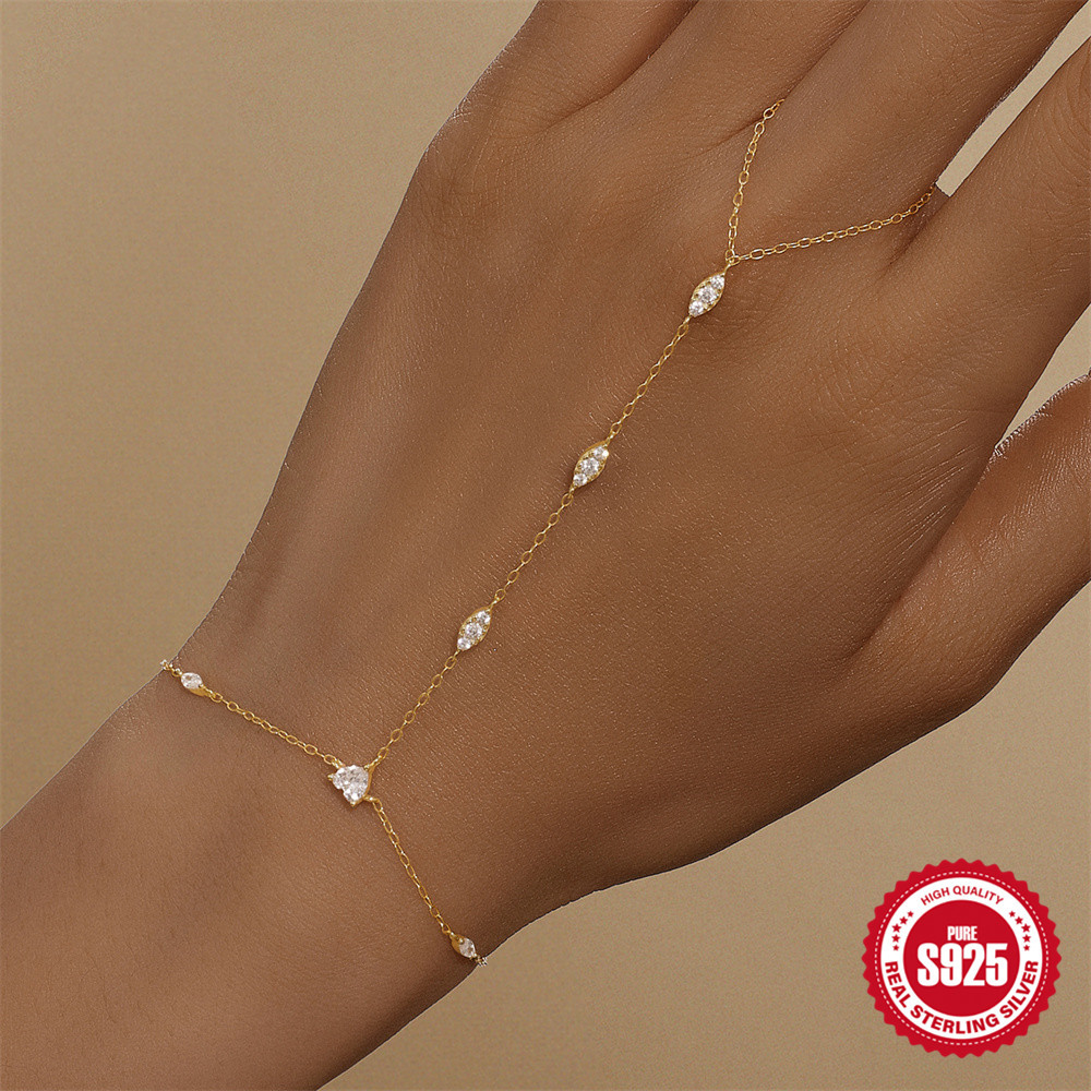 925 sterling silver love devil's eye zircon bracelet ring chain