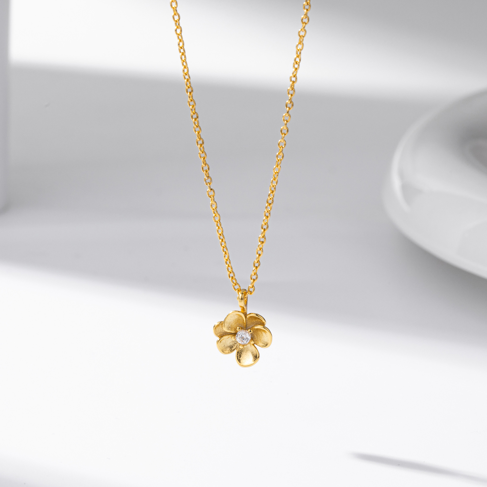 S925 Sterling Silver Flower Necklace