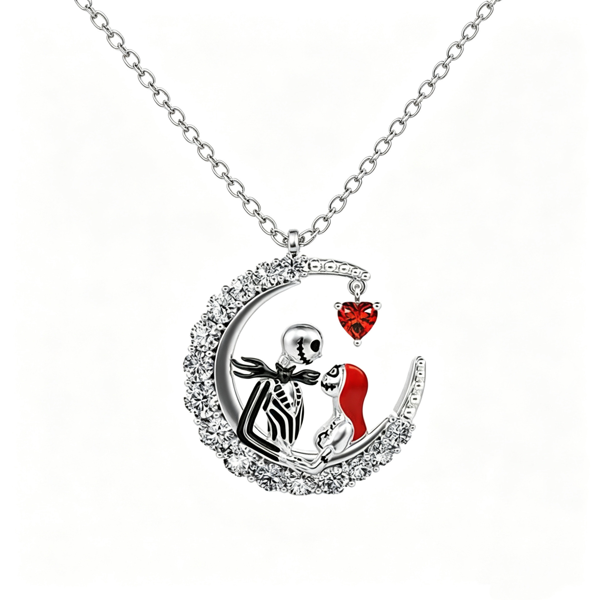 S925 Sterling Silver Halloween Skull Ghost Bride Collarbone Necklace