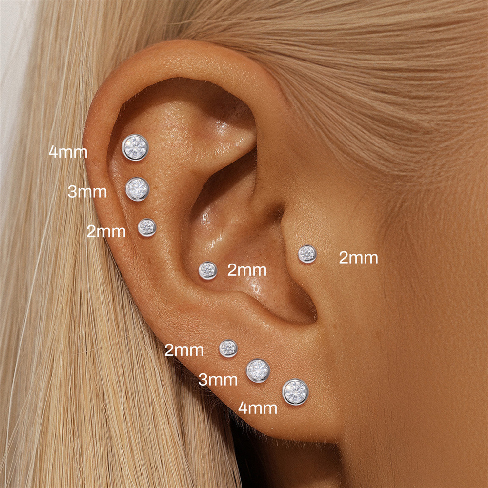 S925 Sterling Silver Moissanite Classic Bezel-Set Round Screw-Back Earrings