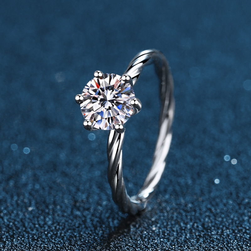 925 Sterling Silver Moissanite Twisted Shape Ring
