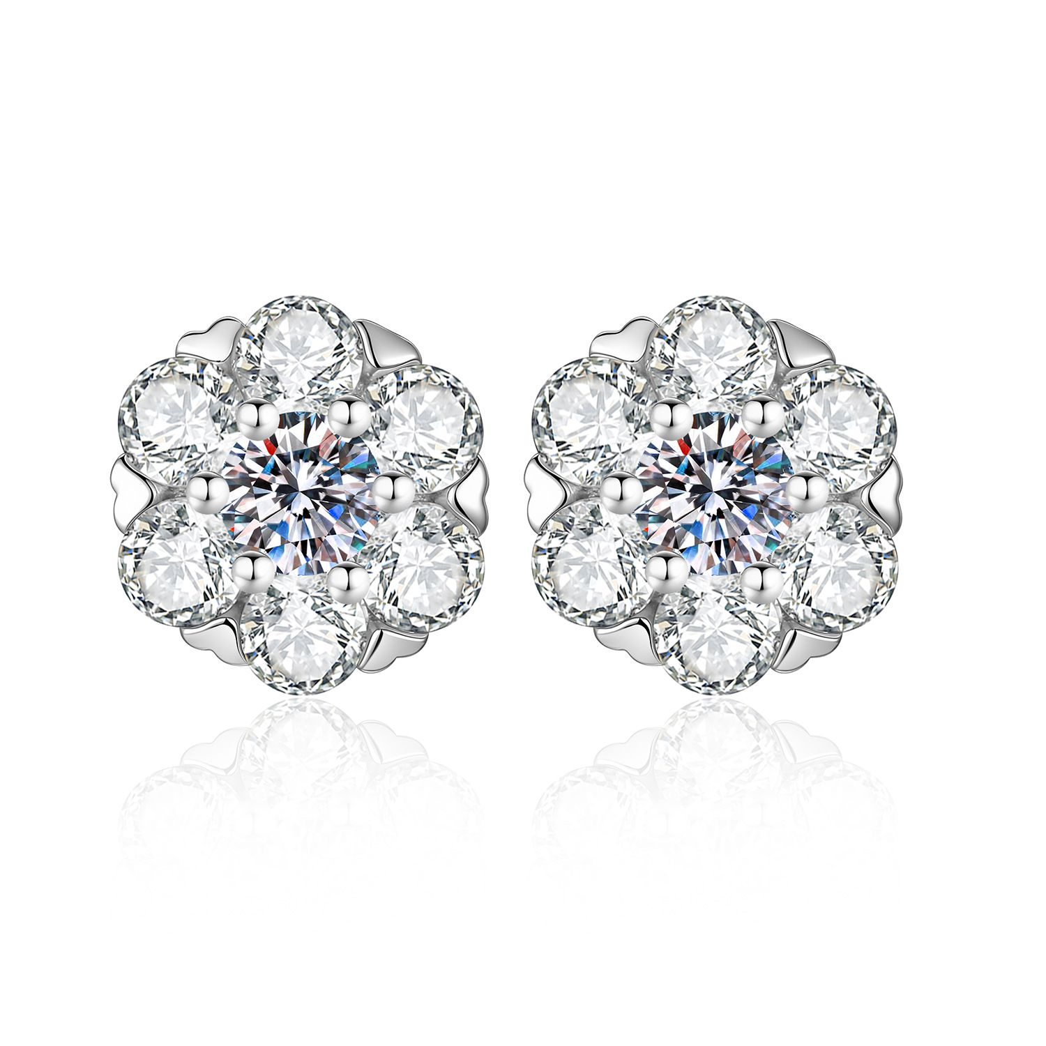 S925 Sterling Silver Flower Stud Earrings with Moissanite