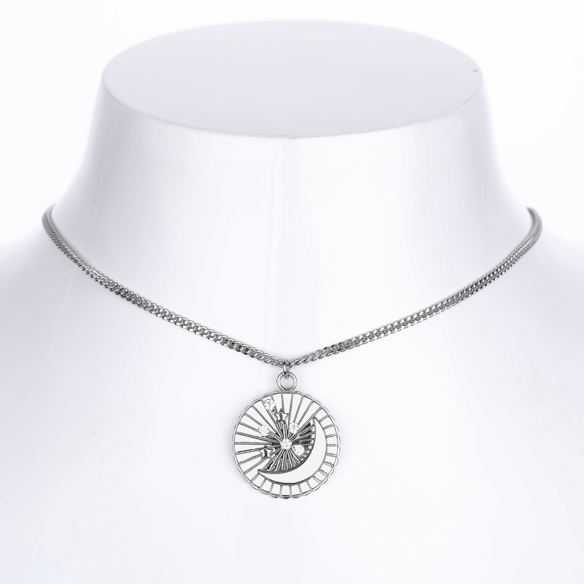 S925 Sterling Silver Star and Moon Pendant Zircon Necklace