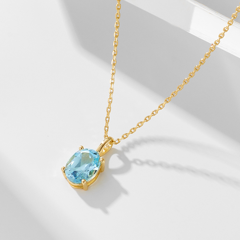 S925 Sterling Silver Sky Blue Zircon Necklace