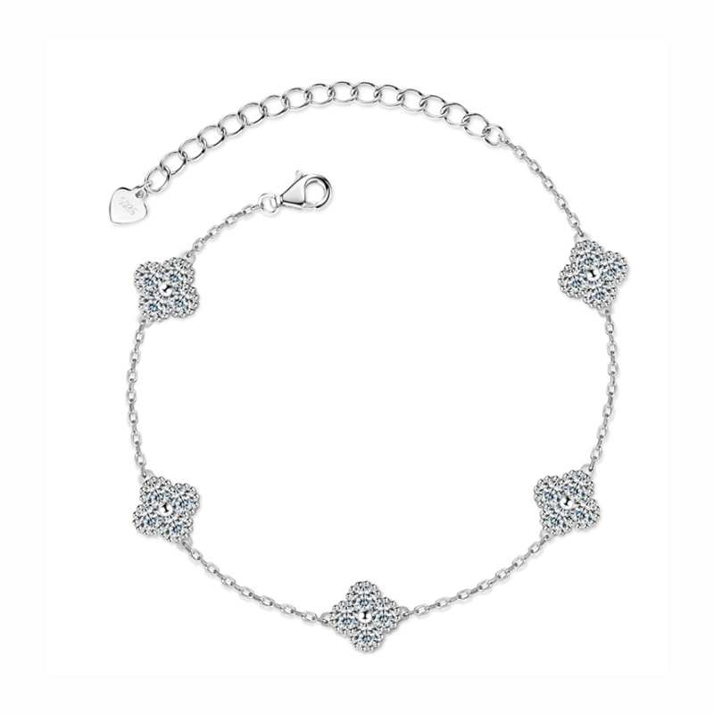 S925 Sterling Silver Moissanite Four-Leaf Clover Bracelet