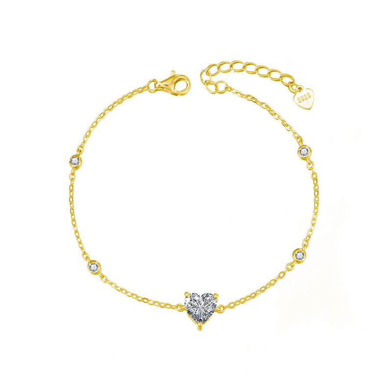 S925 Sterling Silver Moissanite Heart Bracelet