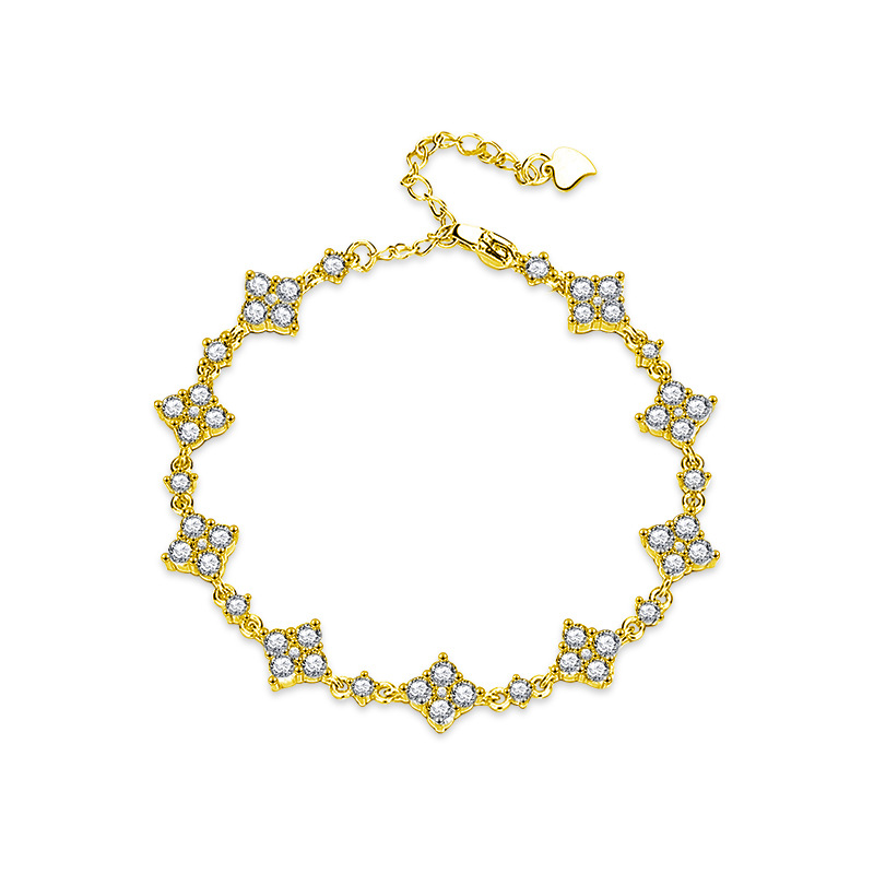 S925 Sterling Silver Moissanite Four-Leaf Clover Bracelet