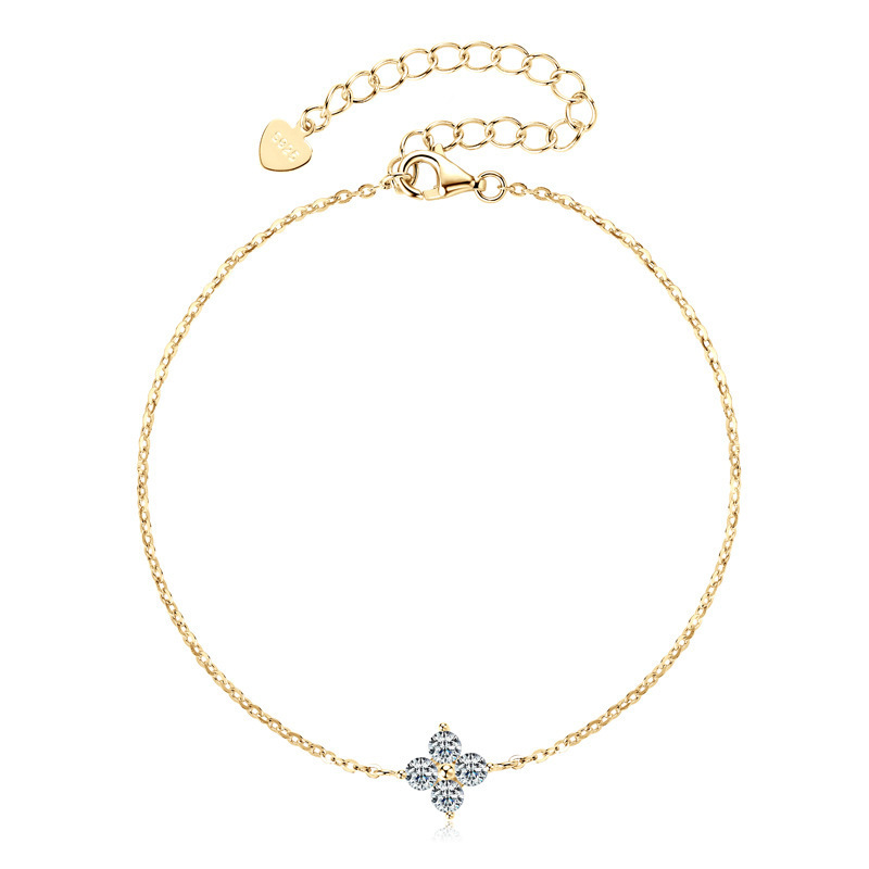 S925 Sterling Silver Four-Leaf Clover Moissanite Bracelet