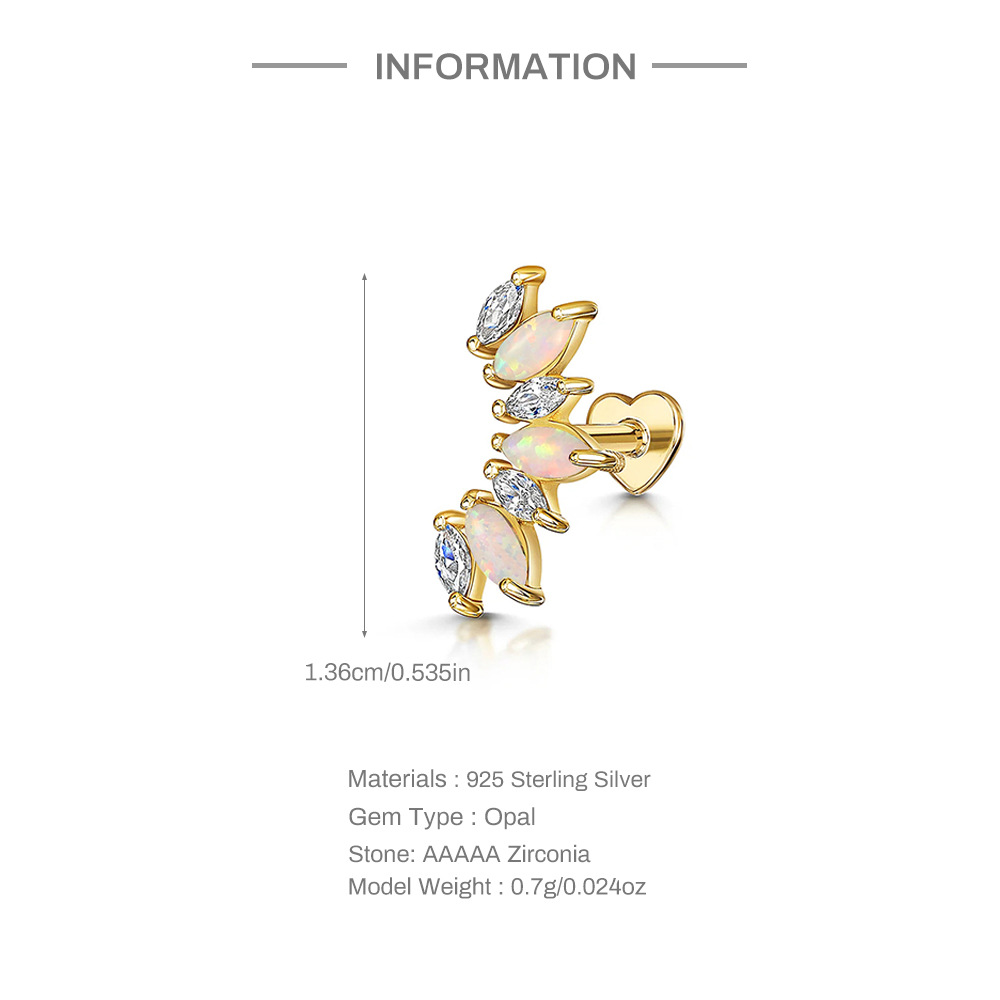 S925 Sterling Silver Heart-Shaped Stud Earrings with Marquise-Cut Zirconia and Flat-Back Threaded Posts
