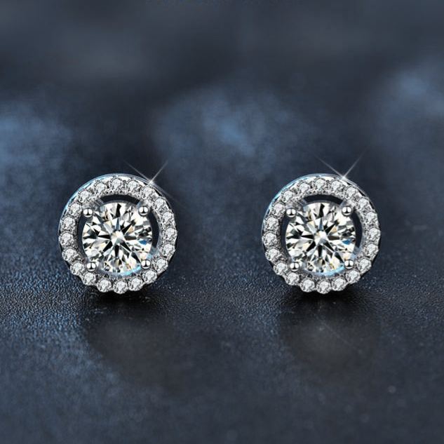Minimalist Round 925 Sterling Silver Moissanite Stud Earrings