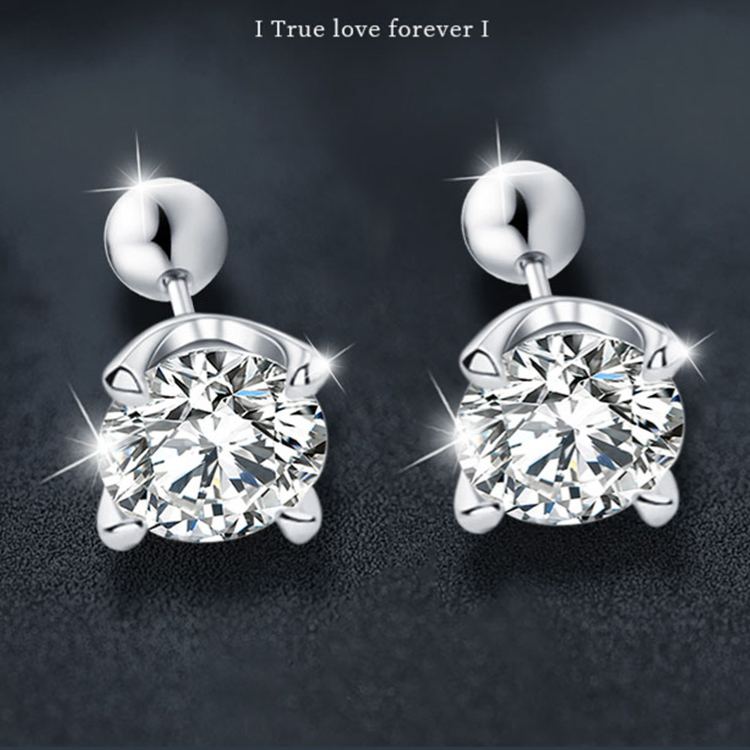Simple and elegant moissanite four-prong threaded earrings in 925 sterling silver