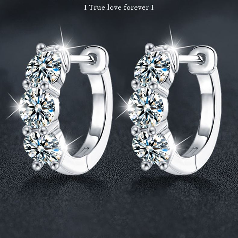 S925 Sterling Silver Moissanite Round Earrings with Diamond Bars