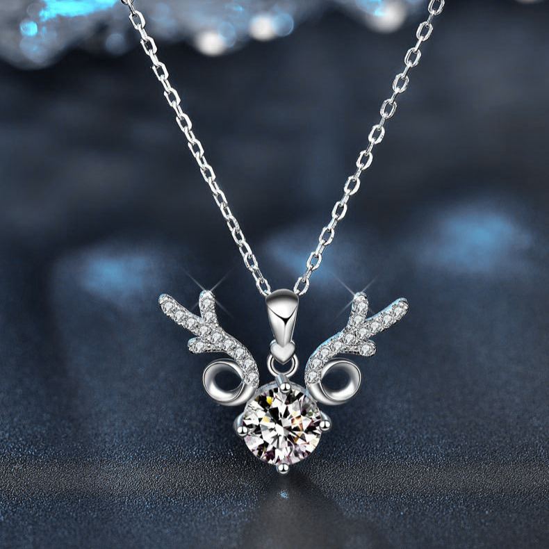 S925 Sterling Silver Antler Moissanite Necklace