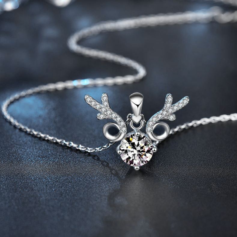 S925 Sterling Silver Antler Moissanite Necklace