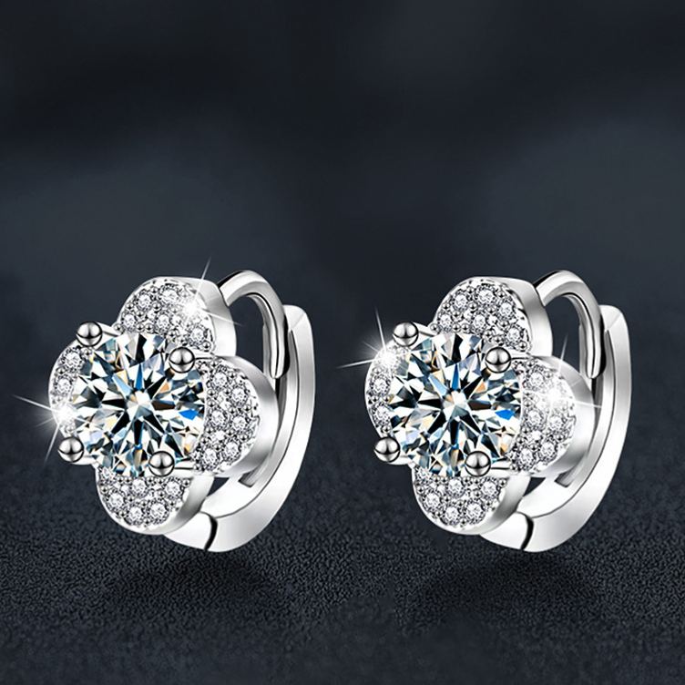 Moissanite & S925 Sterling Silver Four-Leaf Clover Earrings