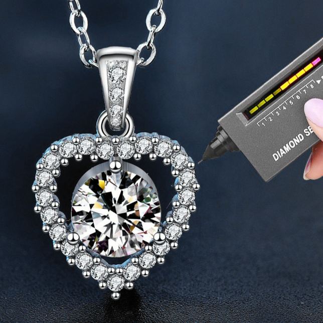 S925 Sterling Silver Moissanite Loving Heart Pendant Necklace
