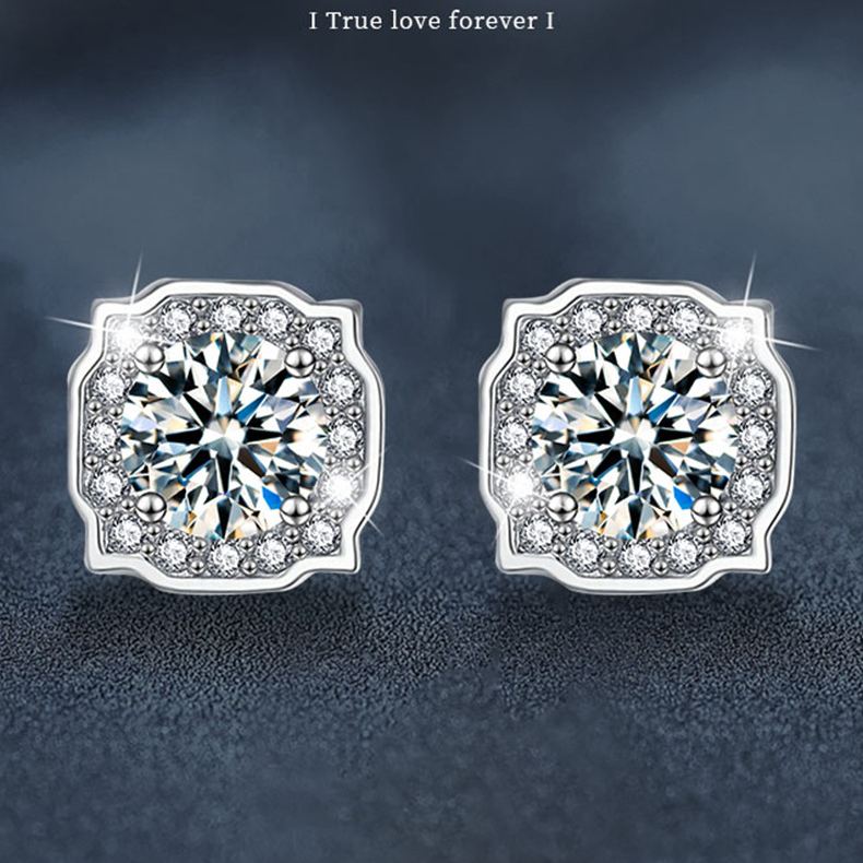 Moissanite & S925 Silver Square Stud Earrings (Harry Winston Style)