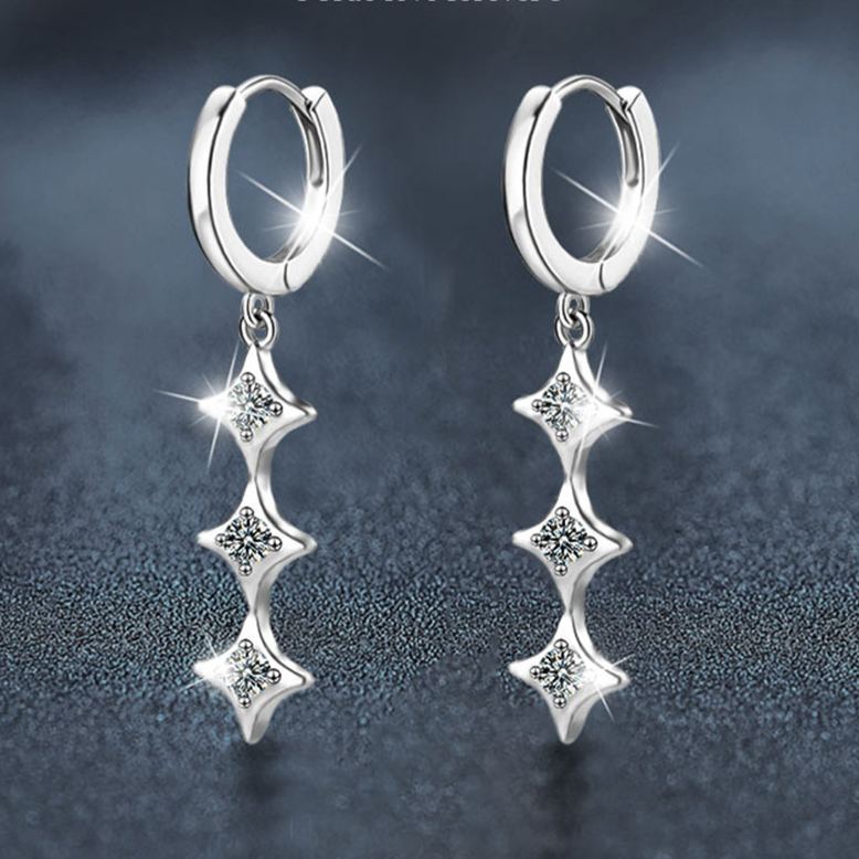 Stylish & Elegant Moissanite 925 Silver Long Tassel Stud Earrings