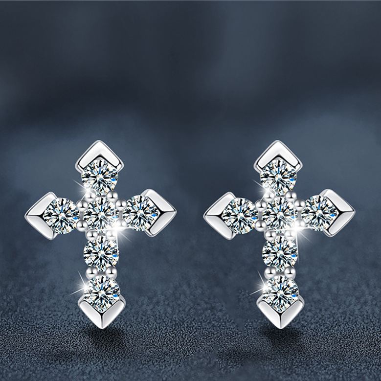 S925 Sterling Silver & Moissanite Cross Stud Earrings — Unique Design