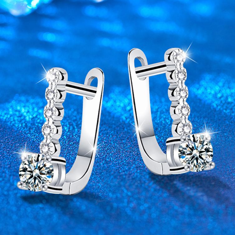 Classic U-Shaped Moissanite Earrings — 925 Sterling Silver