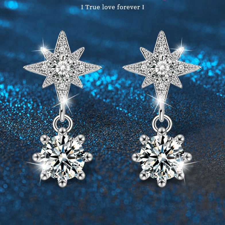 Moissanite Star of David Stud Earrings — S925 Sterling Silver, Minimalist Style