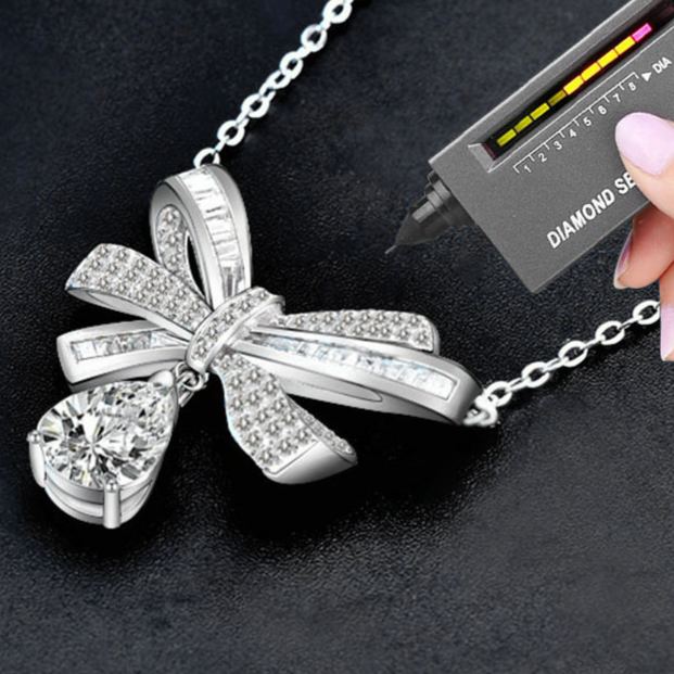 S925 Sterling Silver Tassel Bow Water Drop Moissanite Pendant Necklace
