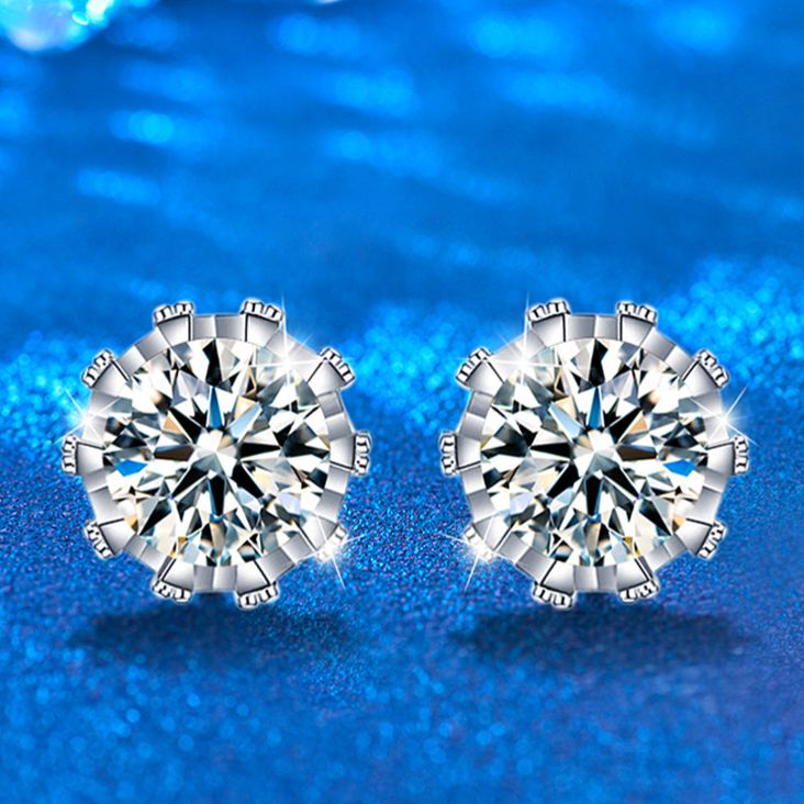 S925 Sterling Silver Moissanite Crown Stud Earrings