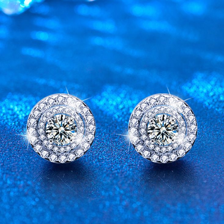 Round Moissanite Stud Earrings — 925 Sterling Silver