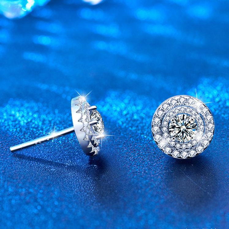 Round Moissanite Stud Earrings — 925 Sterling Silver