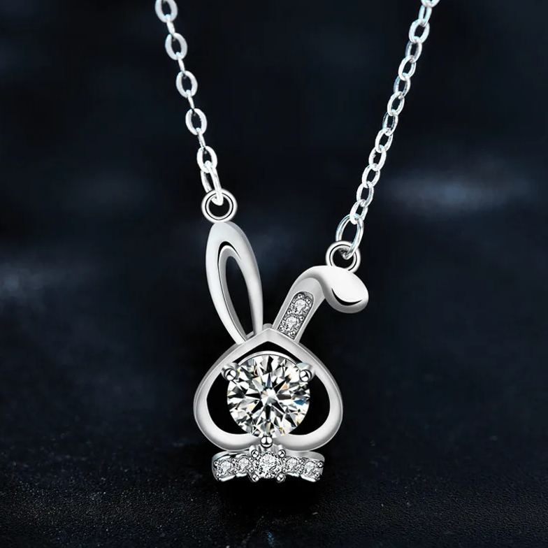 S925 Sterling Silver Moissanite Rabbit Necklace