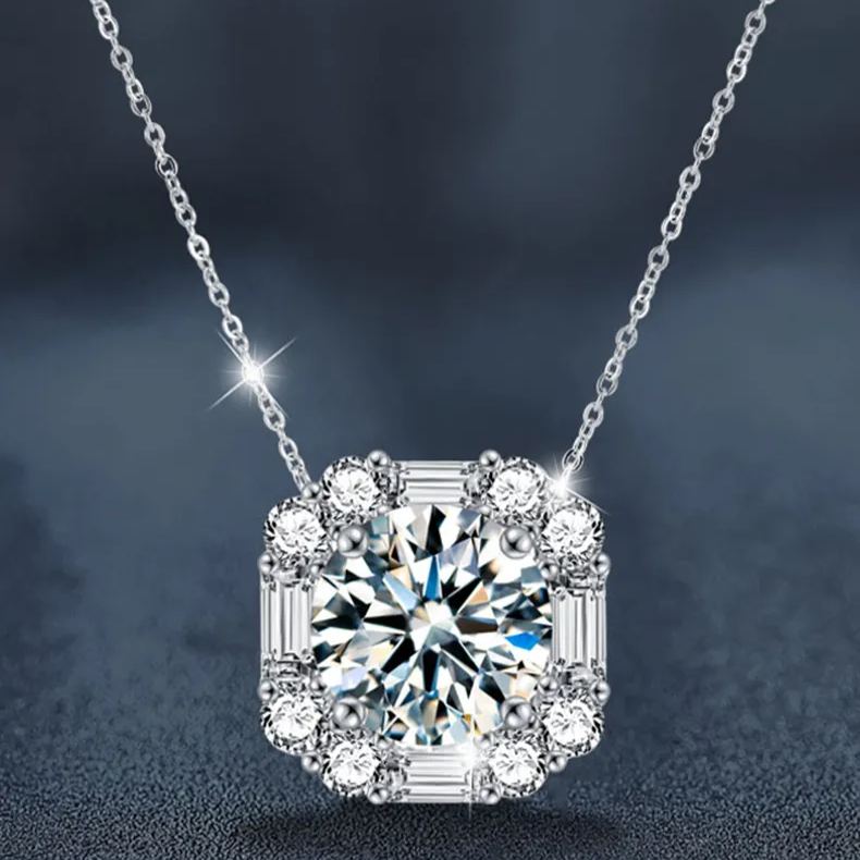 S925 Sterling Silver Moissanite Pendant  Cube Sugar Necklace