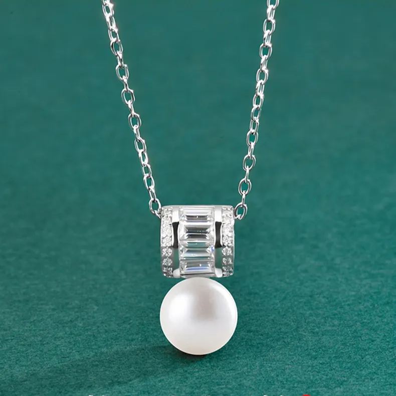 S925 Sterling Silver Moissanite Pearl Pendant Necklace