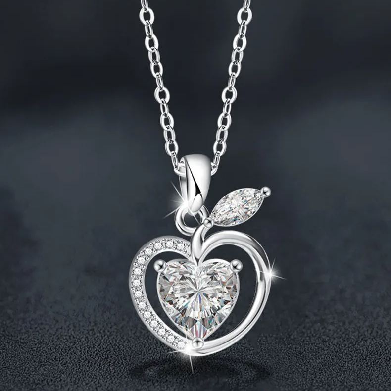 S925 Sterling Silver Moissanite Apple Pendant Necklace
