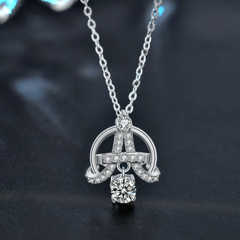 S925 Sterling Silver Moissanite Eiffel Tower Pendant Necklace