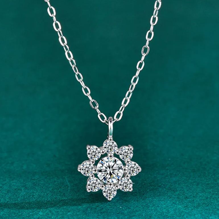 S925 Sterling Silver Moissanite SUNFLOWER Simple Pendant Necklace